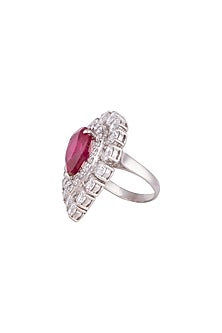 White Finish Red Stone & Swarovski Cocktail Ring