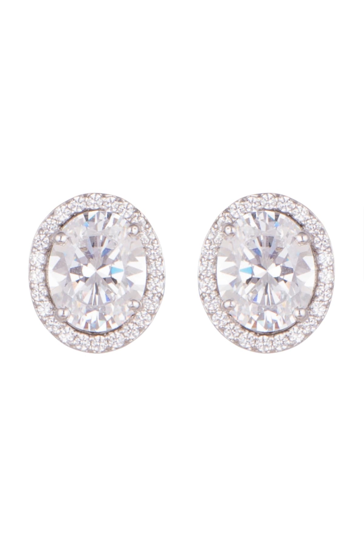 White Finish Oval Swarovski Stud Earrings