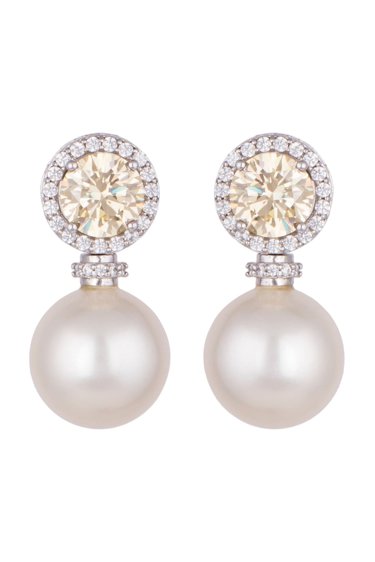 White Finish Round Swarovski & Pearl Earrings