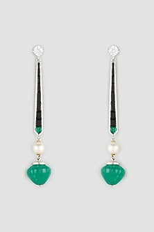 White Finish Handcrafted Dangler Earrings In Sterling Silver