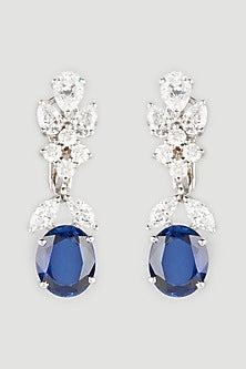 White Finish Swarovski Zirconia Dangler Earrings In Sterling Silver