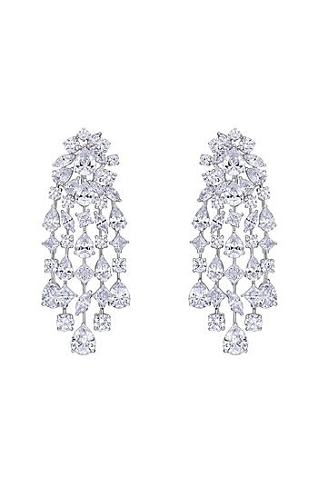 White Finish Swarovski Zirconia Dangler Earrings In Sterling Silver