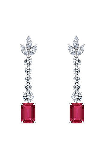 White Finish Ruby Stone & Swarovski Zirconia Earrings In Sterling Silver