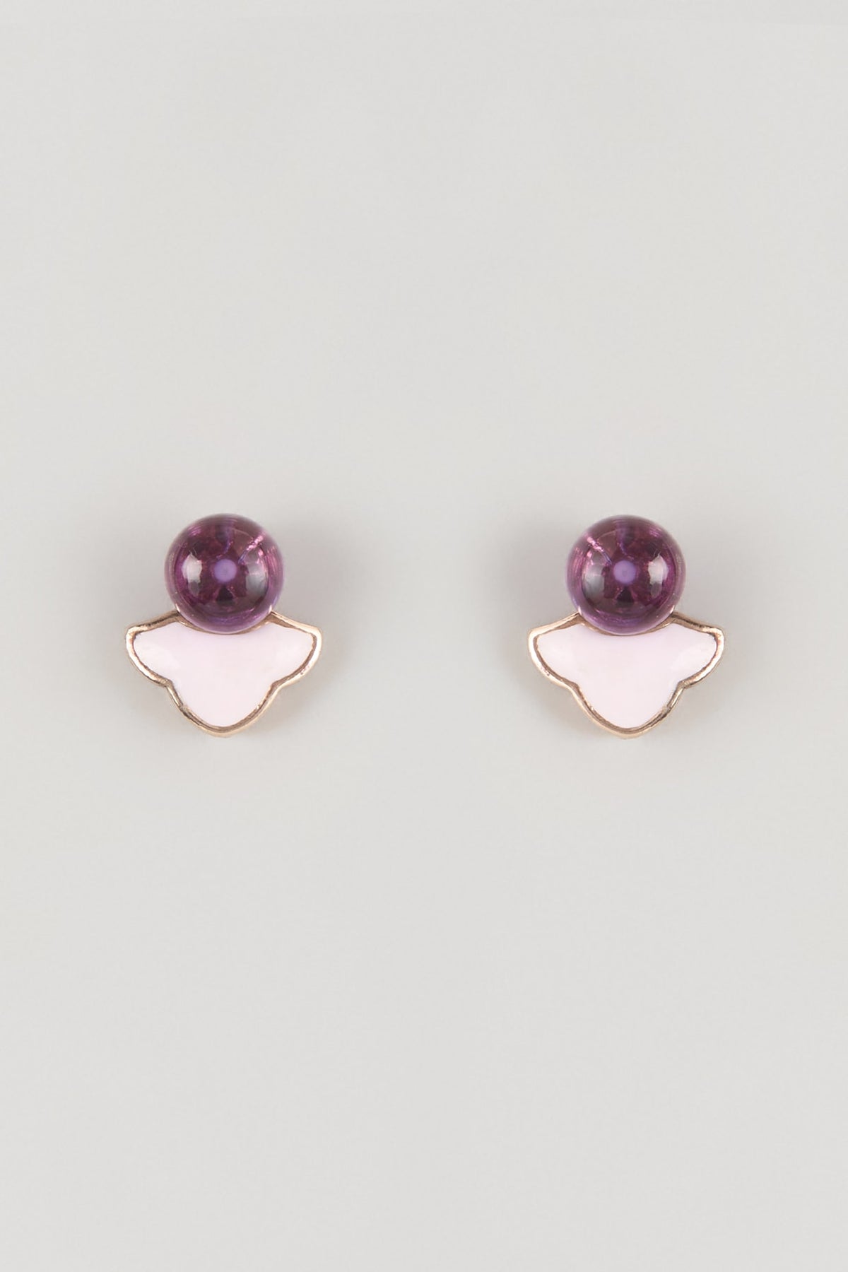 White Finish Purple Stone Stud Earrings In Sterling Silver