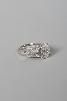 White Finish Swarovski Ring In Sterling Silver