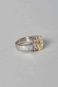 White Finish Yellow & White Swarovski Zirconia Ring In Sterling Silver