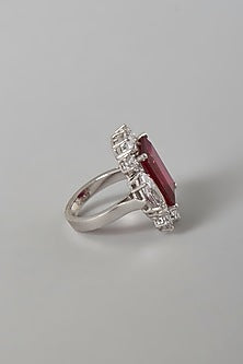 White Finish Red & White Swarovski Zirconia Ring In Sterling Silver