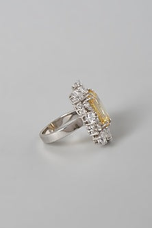 White Finish Yellow & White Swarovski Zirconia Ring In Sterling Silver