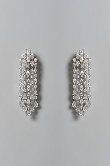 White Finish Swarovski Zirconia Chandelier Earrings In Sterling Silver