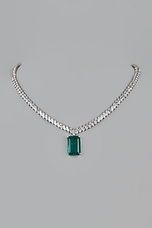 White Finish White & Green Swarovski Zirconia Necklace In Sterling Silver