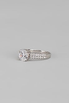 White Finish Swarovski Ring In Sterling Silver