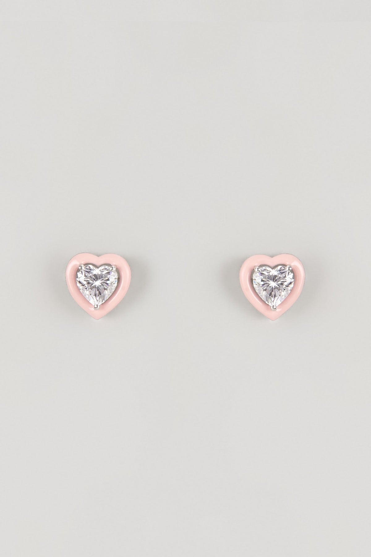 White Finish Pink Stone Stud Earrings In Sterling Silver
