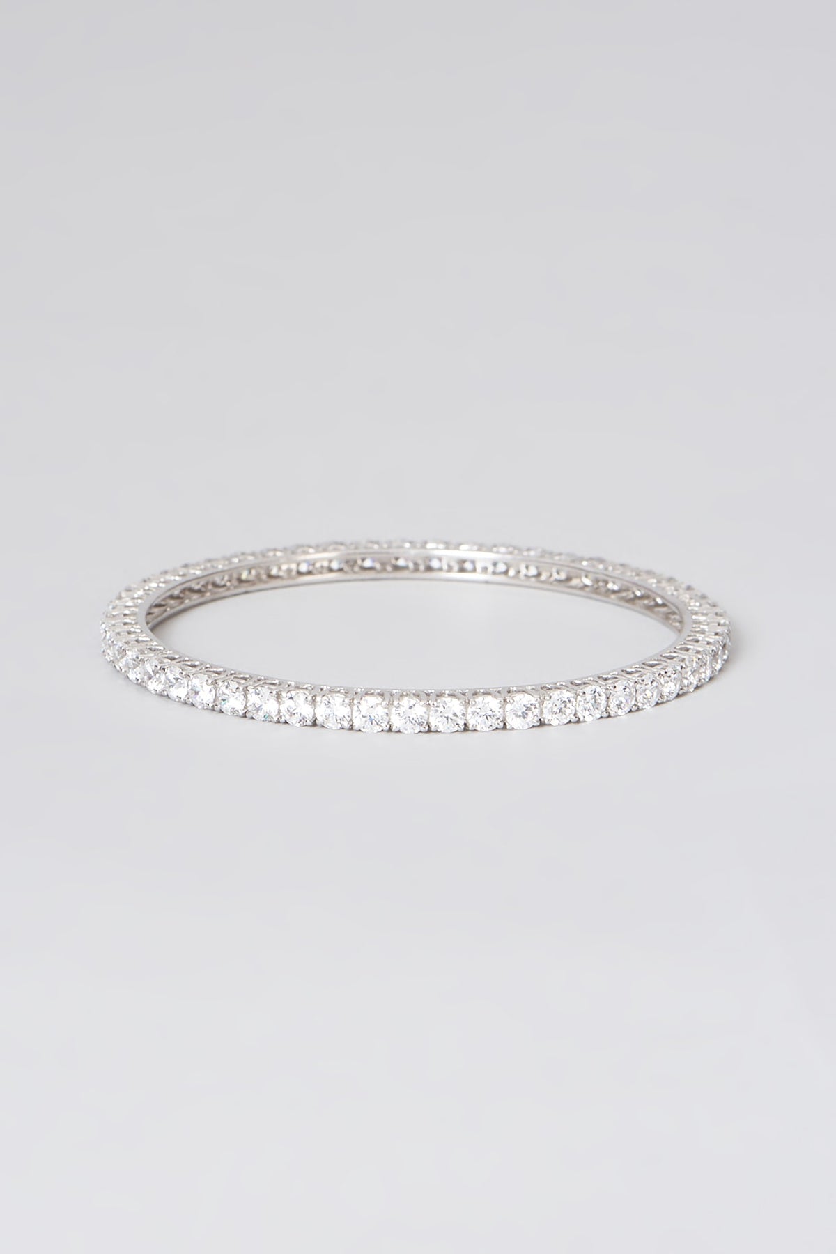 White Rhodium Finish Swarovski Zirconia Bangle In Sterling Silver