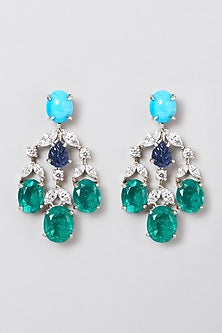 White Rhodium Finish Swarovski Earrings In Sterling Silver