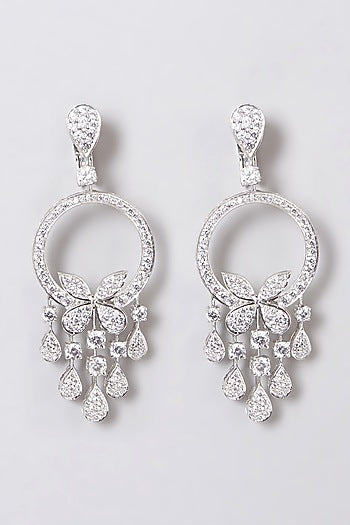 White Rhodium Finish Zirconia Earrings In Sterling Silver