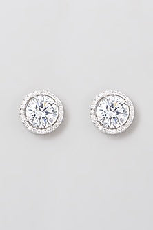 White Rhodium Finish Swarovski Zirconia Round-Cut Stud Earrings In 92.5 Sterling Silver