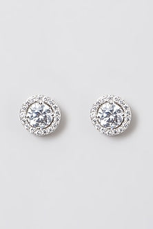 White Rhodium Finish Swarovski Zirconia Earrings In 92.5 Sterling Silver