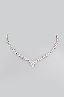 White Rhodium Finish Swarovski Zirconia Necklace In Sterling Silver