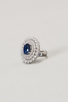 White Finish Swarovski Cocktail Ring In Sterling Silver