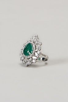 White Finish Swarovski Cocktail Ring In Sterling Silver