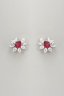 White Finish Swarovski Earclips In Sterling Silver