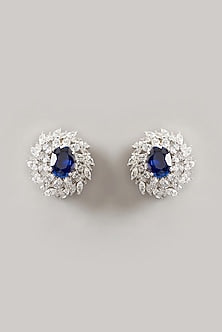 White Finish Swarovski Zirconia Earclips In Sterling Silver