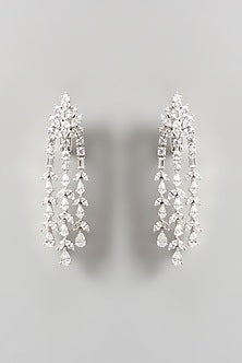 White Finish Swarovski Zirconia Chandelier Earrings In Sterling Silver