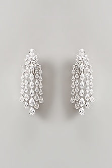 White Finish Swarovski Zirconia Chandelier Earrings In Sterling Silver