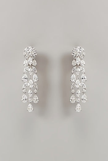 White Finish Swarovski Zirconia Chandelier Earrings In Sterling Silver