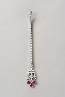 White Finish Swarovski Maang Tikka In Sterling Silver