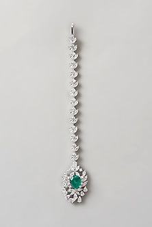 White Finish Swarovski Maang Tikka In Sterling Silver