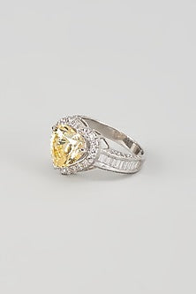 White Finish Swarovski Zircon Ring In Sterling Silver