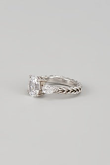 White Finish Swarovski Zircon Ring In Sterling Silver