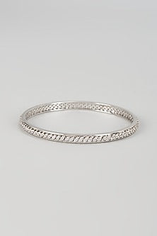 White Finish Swarovski Zircon Bangle In Sterling Silver