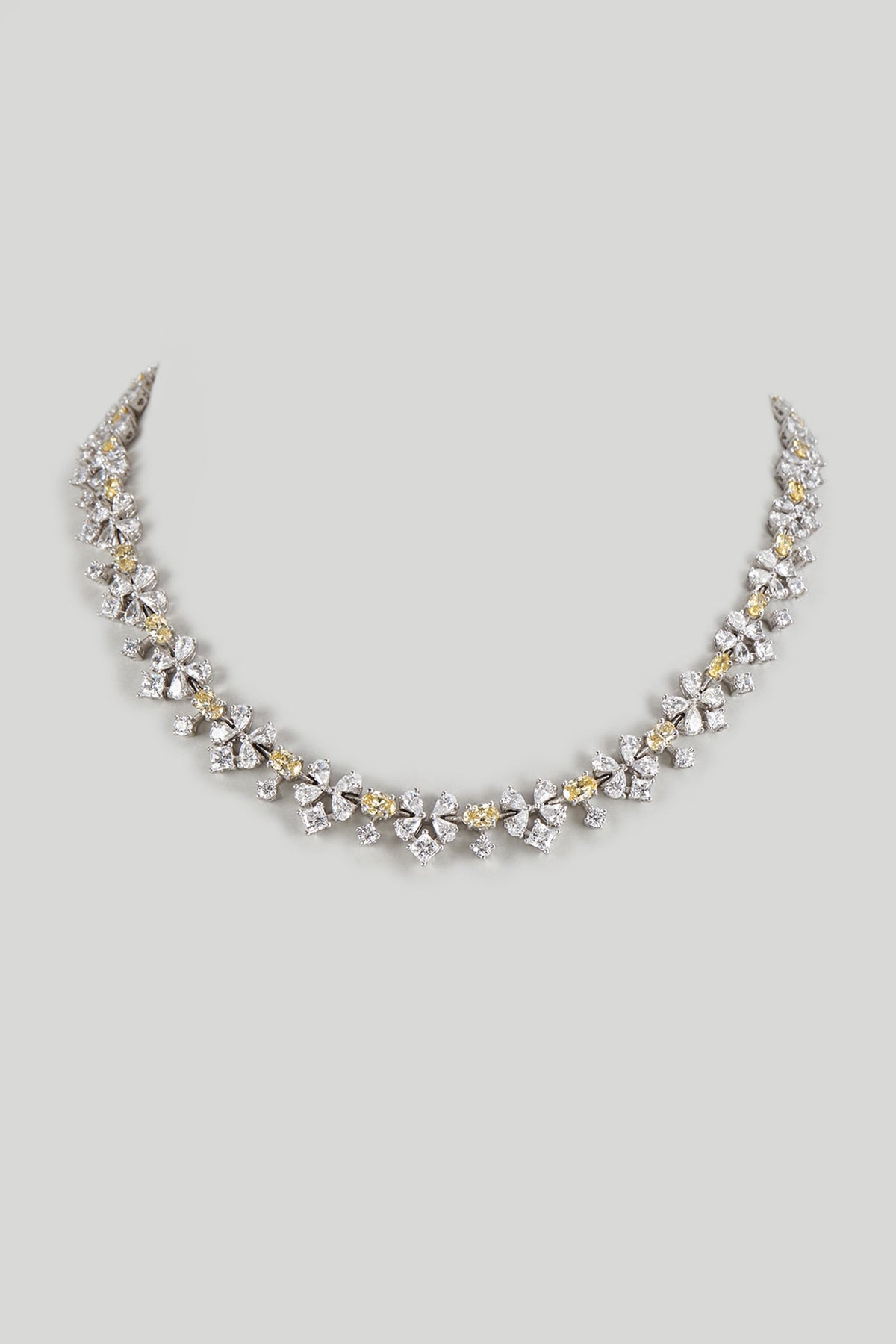 White Finish White & Yellow Swarovski Zircon Necklace In Sterling Silver