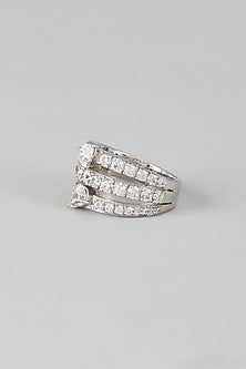 White Finish Swarovski Zirconia Ring In Sterling Silver