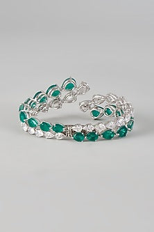 White Finish Green Crystal & Swarovski Zirconia Bangle In Sterling Silver
