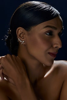 White Finish Oval Cut Swarovski Zirconia Earclips In Sterling Silver