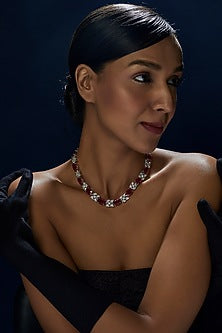 White Finish Red & White Swarovski Zirconia Necklace In Sterling Silver