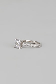 White Finish Princess Cut Swarovski Zirconia Ring In Sterling Silver