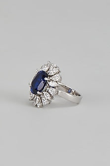 White Finish Sapphire & Swarovski Zirconia Ring In Sterling Silver