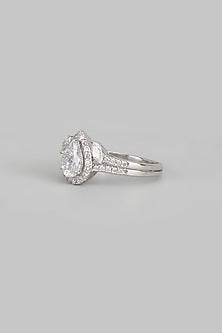White Finish Swarovski Zirconia Ring In Sterling Silver