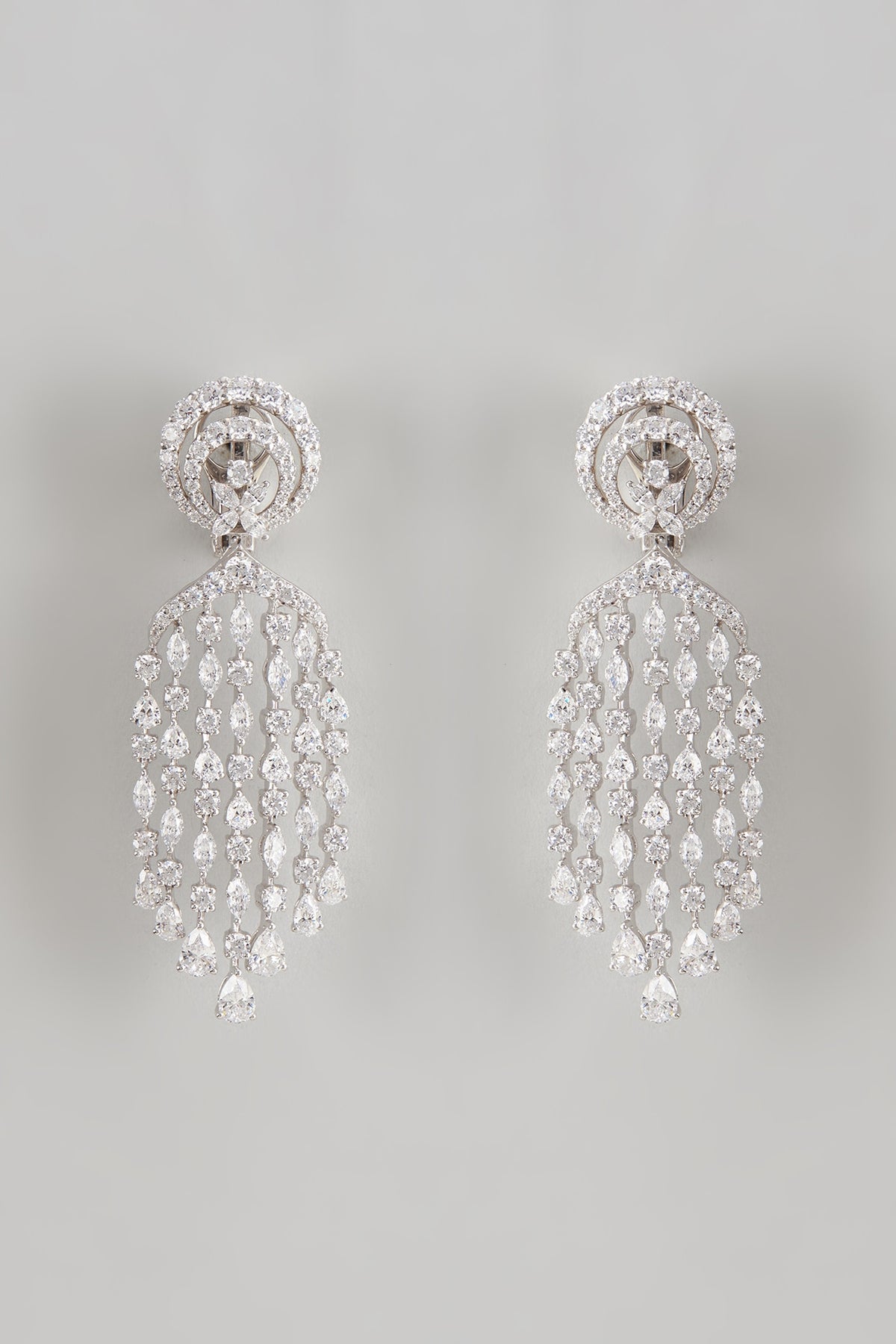 White Finish Swarovski Zirconia Dangler Earrings In Sterling Silver