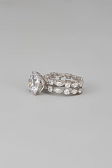 White Finish Swarovski Zircon Round Cut Ring In Sterling Silver