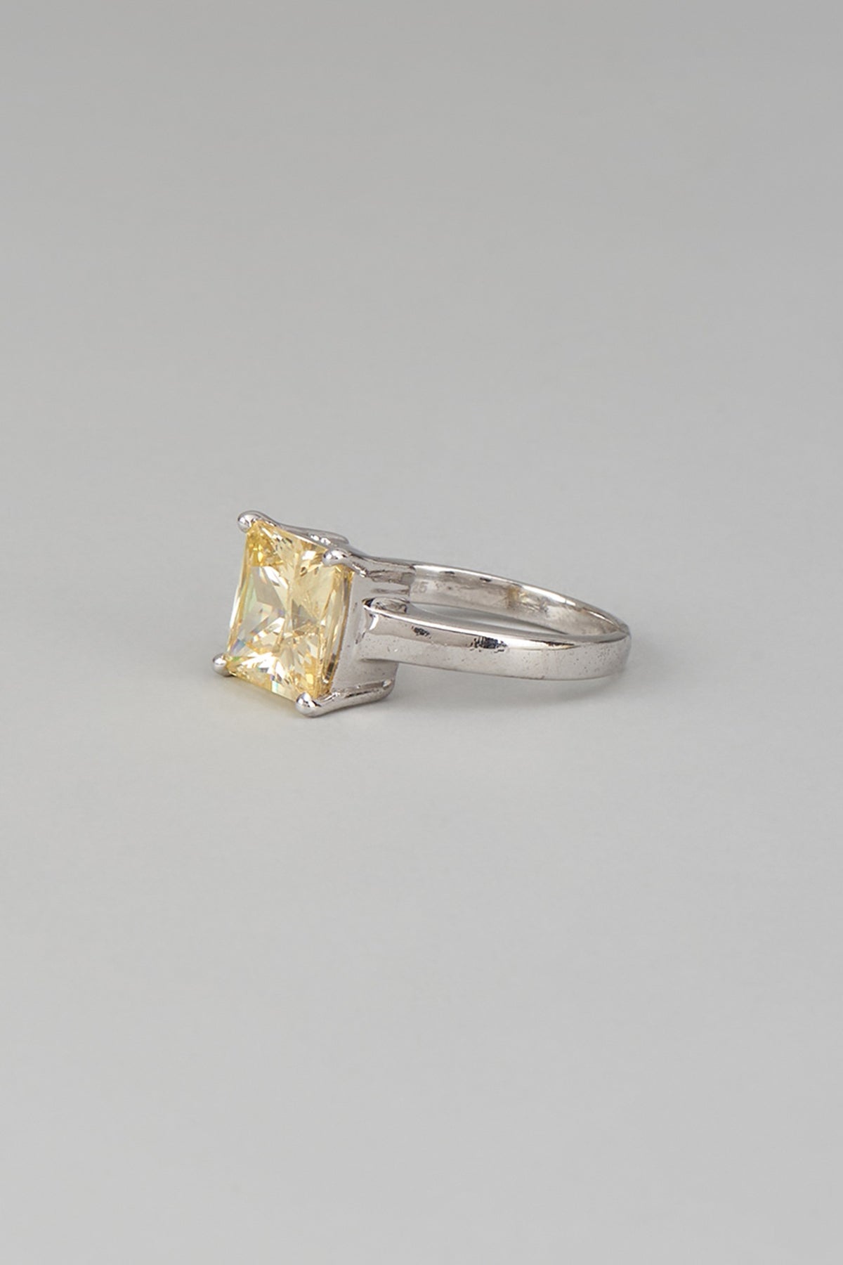 White Finish Swarovski Zircon Princess Shaped Ring In Sterling Silver