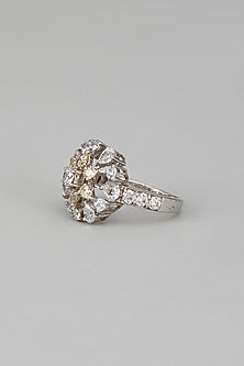 White Finish Swarovski Zircon Ring In Sterling Silver