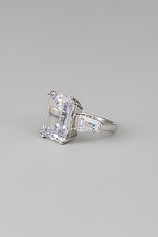 White Finish Swarovski Zircon Ring In Sterling Silver