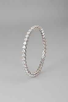 White Rhodium Finish Swarovski Zircon Bangle In Sterling Silver