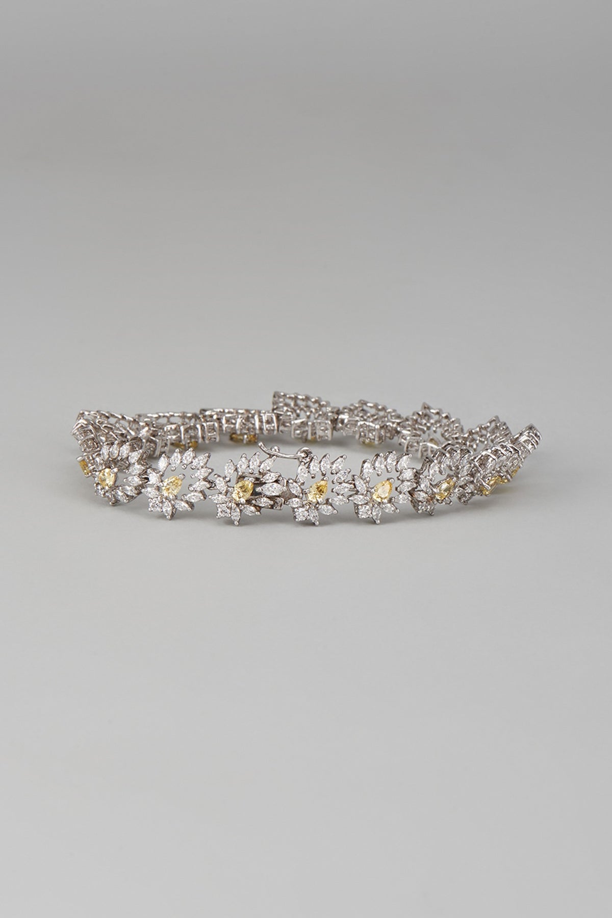 White Finish Swarovski Zircon Cuff Bracelet In Sterling Silver