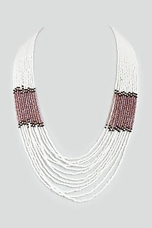 White & Watery Brown Crystal Beaded Long Necklace
